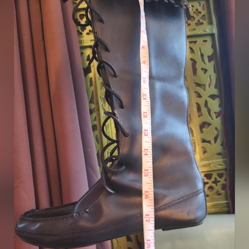 GUCCI Tom Ford RUNWAY '99 Black Lace Up Knee Fringe Leather Moccasin Boots 10m - Picture 16 of 16